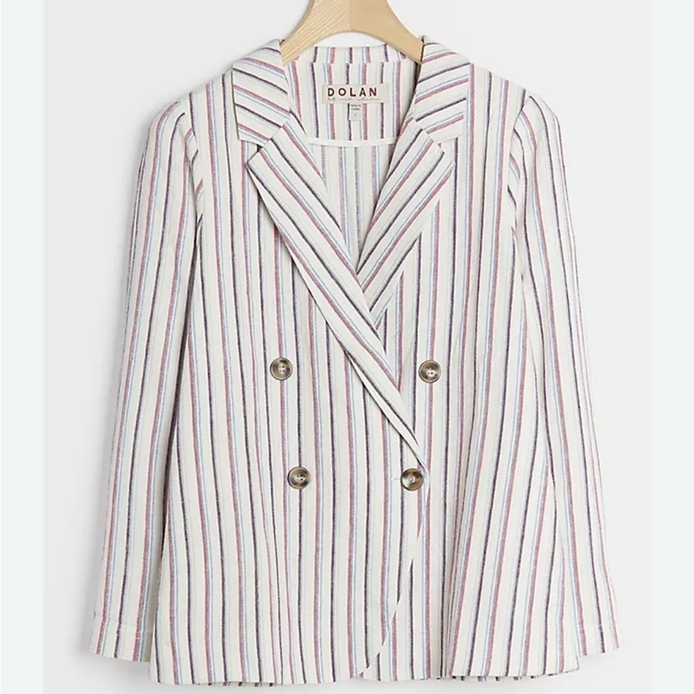 ANTHROPOLOGIE Dolan Left Coast Anna Double Breasted Striped Blazer Linen Small